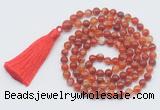 GMN799 Hand-knotted 8mm, 10mm red banded agate 108 beads mala necklace with tassel