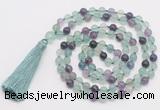 GMN810 Hand-knotted 8mm, 10mm fluorite 108 beads mala necklace with tassel