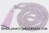 GMN811 Hand-knotted 8mm, 10mm lavender amethyst 108 beads mala necklace with tassel