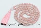 GMN814 Hand-knotted 8mm, 10mm Chinese pink opal 108 beads mala necklace with tassel