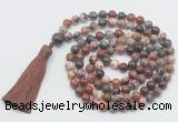 GMN817 Hand-knotted 8mm, 10mm brecciated jasper 108 beads mala necklace with tassel