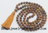 GMN818 Hand-knotted 8mm, 10mm red moss agate 108 beads mala necklace with tassel