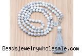 GMN8200 18 - 36 inches 8mm white howlite 54, 108 beads mala necklace with tassel