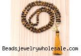 GMN8209 18 - 36 inches 8mm yellow tiger eye 54, 108 beads mala necklace with tassel