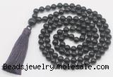 GMN822 Hand-knotted 8mm, 10mm black obsidian 108 beads mala necklace with tassel