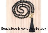 GMN8222 18 - 36 inches 8mm golden obsidian 54, 108 beads mala necklace with tassel