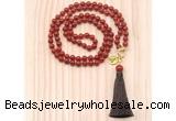 GMN8223 18 - 36 inches 8mm red agate 54, 108 beads mala necklace with tassel