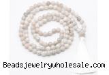 GMN8405 8mm, 10mm white crazy agate 27, 54, 108 beads mala necklace with tassel