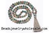 GMN8407 8mm, 10mm Indian agate 27, 54, 108 beads mala necklace with tassel