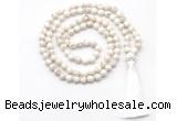 GMN8410 8mm, 10mm white howlite 27, 54, 108 beads mala necklace with tassel