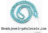 GMN8411 8mm, 10mm blue howlite 27, 54, 108 beads mala necklace with tassel