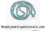 GMN8412 8mm, 10mm blue sea sediment jasper 27, 54, 108 beads mala necklace with tassel