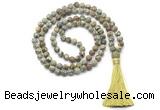 GMN8428 8mm, 10mm matte rhyolite 27, 54, 108 beads mala necklace with tassel