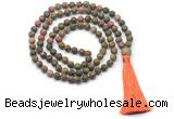 GMN8429 8mm, 10mm matte unakite 27, 54, 108 beads mala necklace with tassel