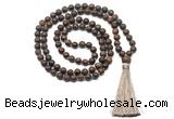 GMN8434 8mm, 10mm matte bronzite 27, 54, 108 beads mala necklace with tassel