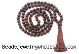 GMN8437 8mm, 10mm matte red tiger eye 27, 54, 108 beads mala necklace with tassel