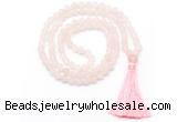 GMN8439 8mm, 10mm matte rose quartz 27, 54, 108 beads mala necklace with tassel