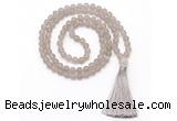 GMN8442 8mm, 10mm matte grey agate 27, 54, 108 beads mala necklace with tassel