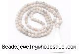 GMN8444 8mm, 10mm matte white crazy agate 27, 54, 108 beads mala necklace with tassel