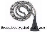 GMN8453 8mm, 10mm matte black water jasper 27, 54, 108 beads mala necklace with tassel