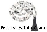 GMN8463 8mm, 10mm black rutilated quartz 27, 54, 108 beads mala necklace with tassel