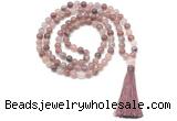 GMN8465 8mm, 10mm purple strawberry quartz 27, 54, 108 beads mala necklace with tassel