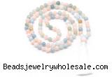 GMN8467 8mm, 10mm morganite 27, 54, 108 beads mala necklace with tassel