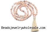 GMN8471 8mm, 10mm sunstone 27, 54, 108 beads mala necklace with tassel