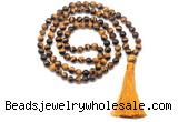 GMN8477 8mm, 10mm yellow tiger eye 27, 54, 108 beads mala necklace with tassel