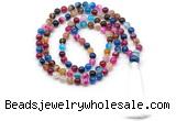 GMN8496 8mm, 10mm colorful banded agate 27, 54, 108 beads mala necklace with tassel