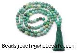 GMN8505 8mm, 10mm grass agate 27, 54, 108 beads mala necklace with tassel