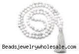 GMN8510 8mm, 10mm white howlite 27, 54, 108 beads mala necklace with tassel