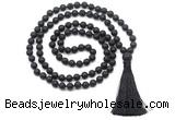 GMN8511 8mm, 10mm black lava 27, 54, 108 beads mala necklace with tassel