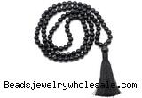 GMN8513 8mm, 10mm black obsidian 27, 54, 108 beads mala necklace with tassel