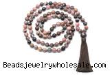 GMN8516 8mm, 10mm rhodonite 27, 54, 108 beads mala necklace with tassel