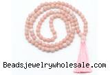 GMN8529 8mm, 10mm Chinese pink opal 27, 54, 108 beads mala necklace with tassel