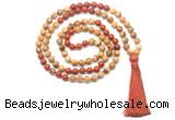 GMN8552 8mm, 10mm picture jasper & red jasper 108 beads mala necklace with tassel