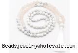 GMN8559 8mm, 10mm matte rose quartz & matte white howlite 108 beads mala necklace with tassel