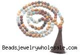 GMN8568 8mm, 10mm matte mixed amazonite & jasper 108 beads mala necklace with tassel