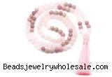 GMN8580 8mm, 10mm rose quartz & pink wooden jasper 108 beads mala necklace with tassel