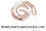 GMN8584 8mm, 10mm sunstone, white crystal & white jade 108 beads mala necklace with tassel