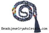 GMN8616 Hand-knotted 7 Chakra 8mm, 10mm sodalite 108 beads mala necklace with tassel