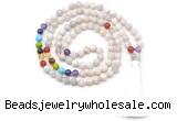 GMN8619 Hand-knotted 7 Chakra 8mm, 10mm white crazy lace agate 108 beads mala necklace with tassel