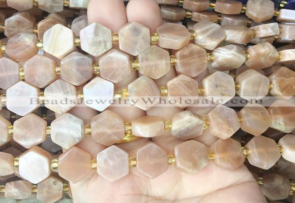 HABS01 15 inches 12mm - 14mm hexagon moonstone gemstone beads