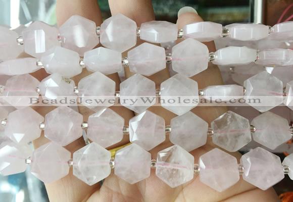 HABS06 15 inches 12mm faceted hexagon rose quartz beads wholesale