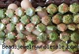 HABS14 15 inches 12mm faceted hexagon unakite beads wholesale