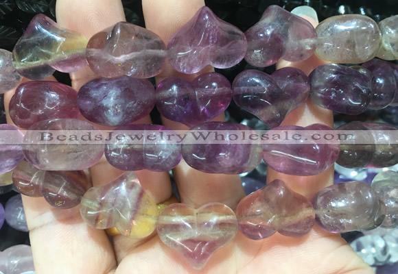 HGBS05 15 inches 11*13*18mm carved heart purple fluorite beads