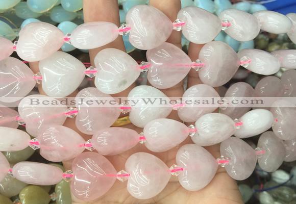 HGBS51 15 inches 20mm heart rose quartz gemstone beads wholesale