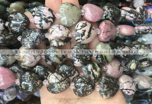 HGBS56 15 inches 20mm heart black veined rhodonite gemstone beads wholesale