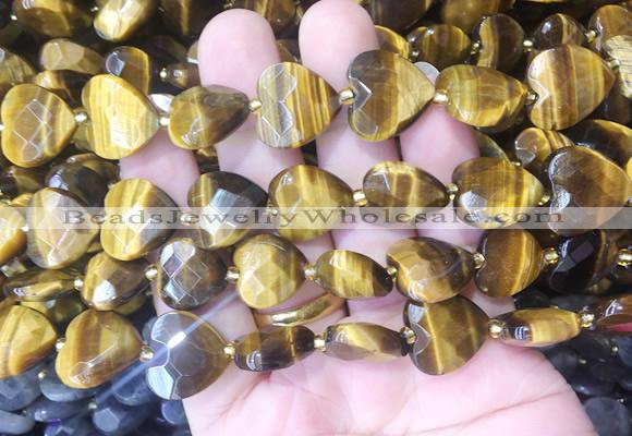 HGBS96 15 inches 16mm faceted heart yellow tiger eye gemstone beads